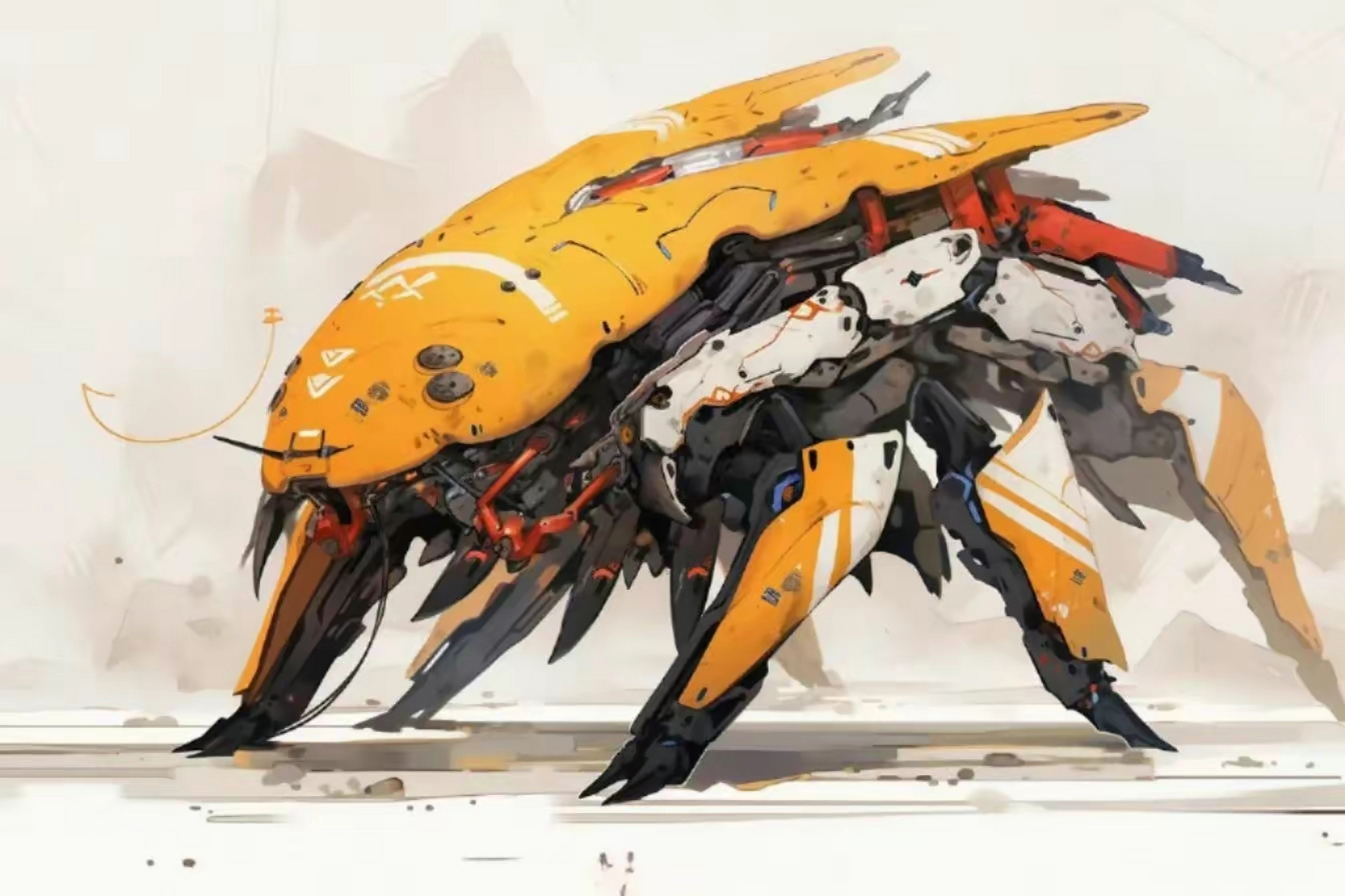 一组ai生成的虫形机械插画作品,融合了现实的昆虫特色.