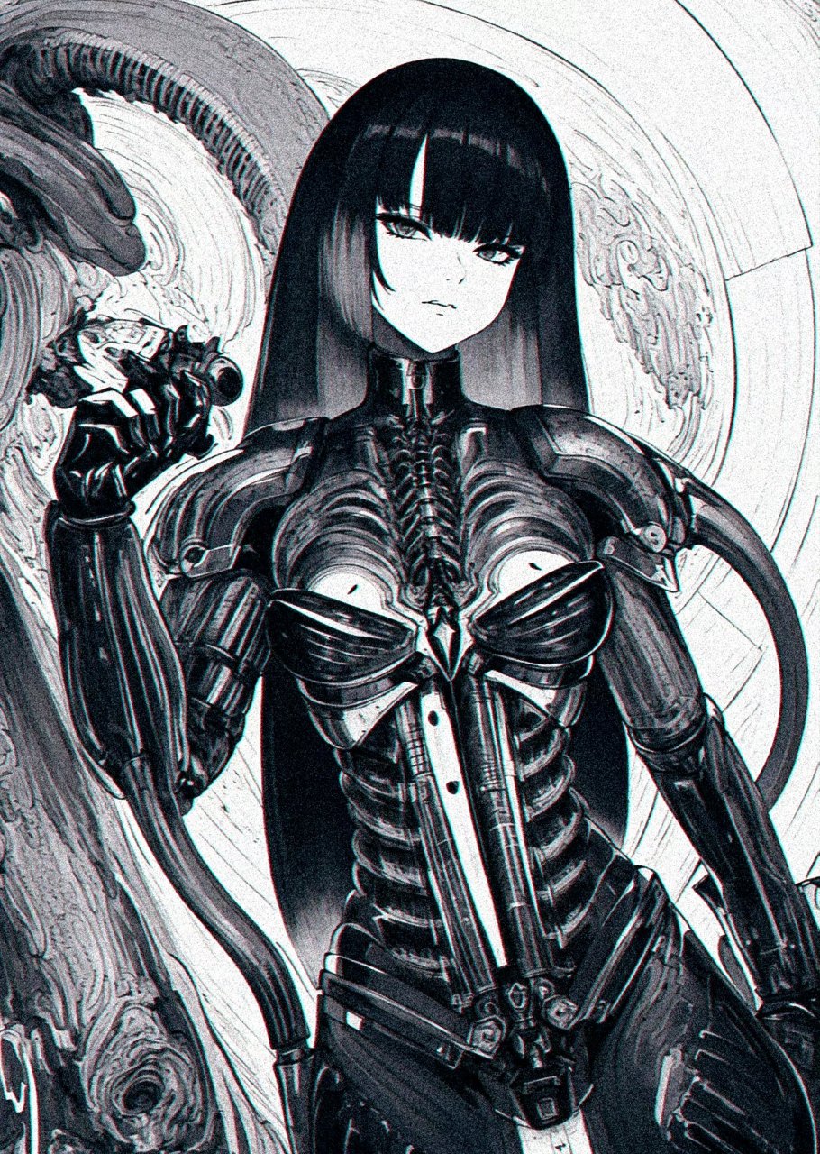 画师xenotrip动漫角色插画欣赏,将角色与异形元素结合,突出了生化科技