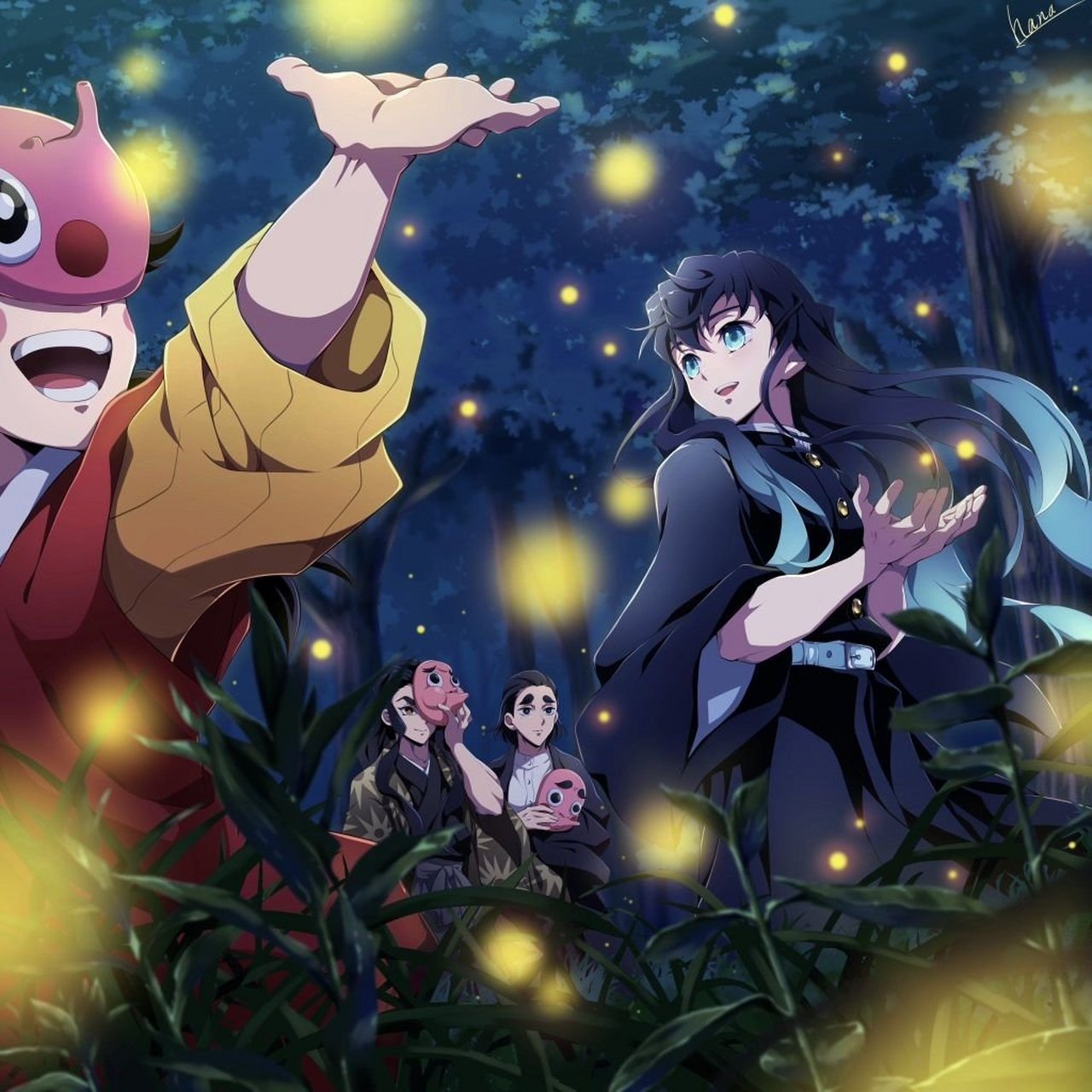 一组动画《鬼灭之刃》同人插画欣赏,画面有多美好,结局就有多痛心,by