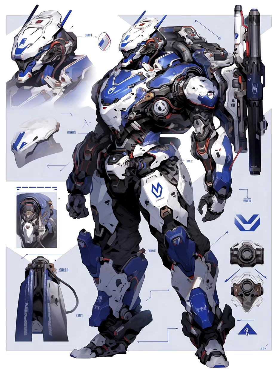 ai生成的一组机甲作品设定图,装甲细部刻画很细致.