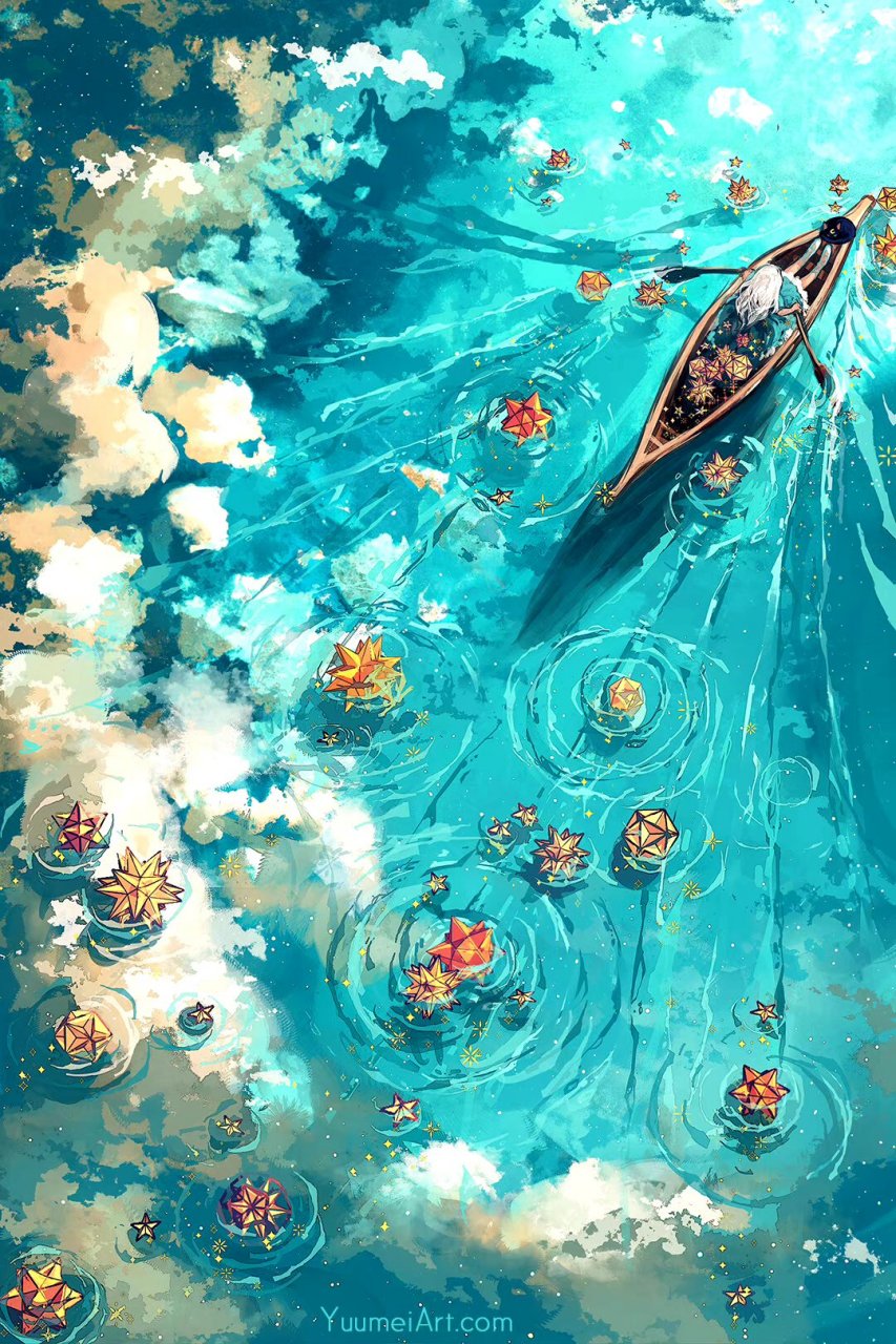 画师wenqing yan梦幻作品欣赏,将星空与人物完美结合.