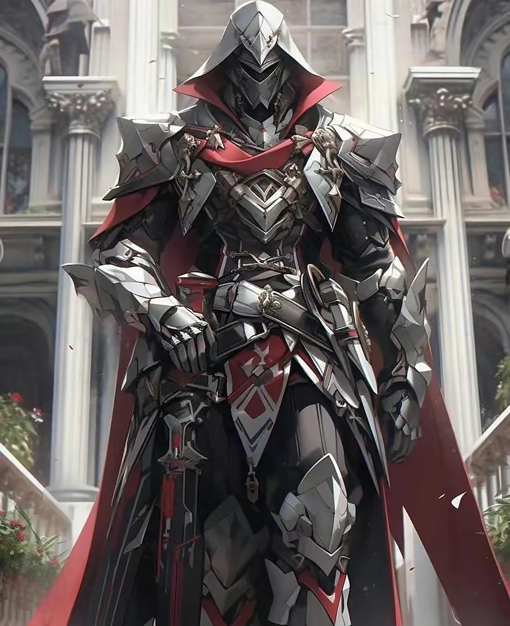 ai创作的一组红衣白银骑士,色彩对比强烈,造型厚重,by anchoret.