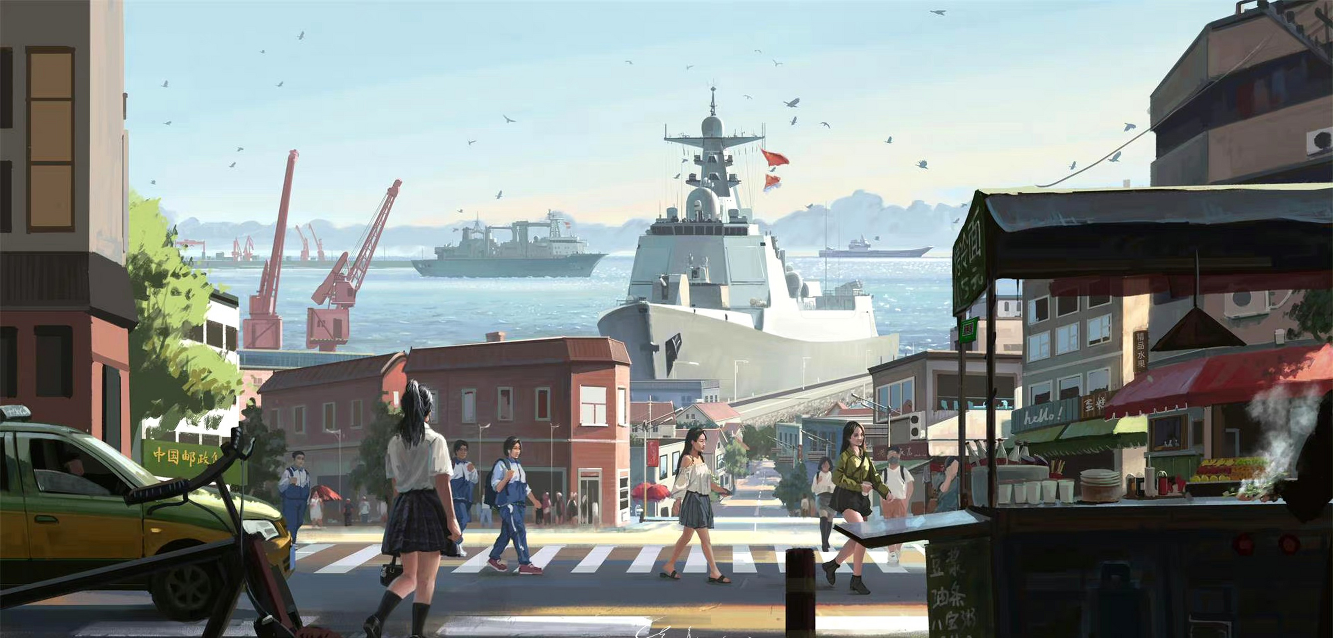 画师手绘狼群创作的一组军事题材插画作品,展现了我们日益强大的海上