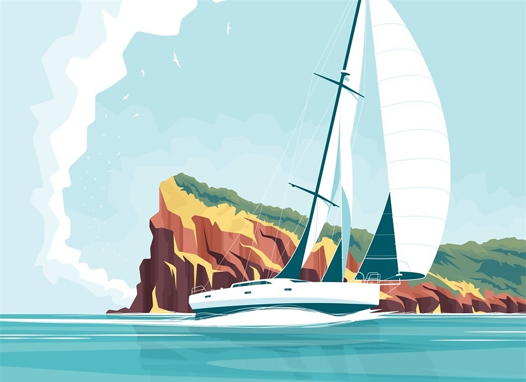 一组风景插画欣赏,展现了帆船航行时的场景.#动漫# #插画# #二次元