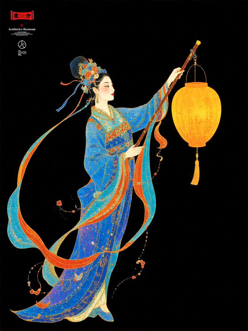 分享一组国风人物插画作品,描绘了元夕背景下飘渺的角色形象,与传统