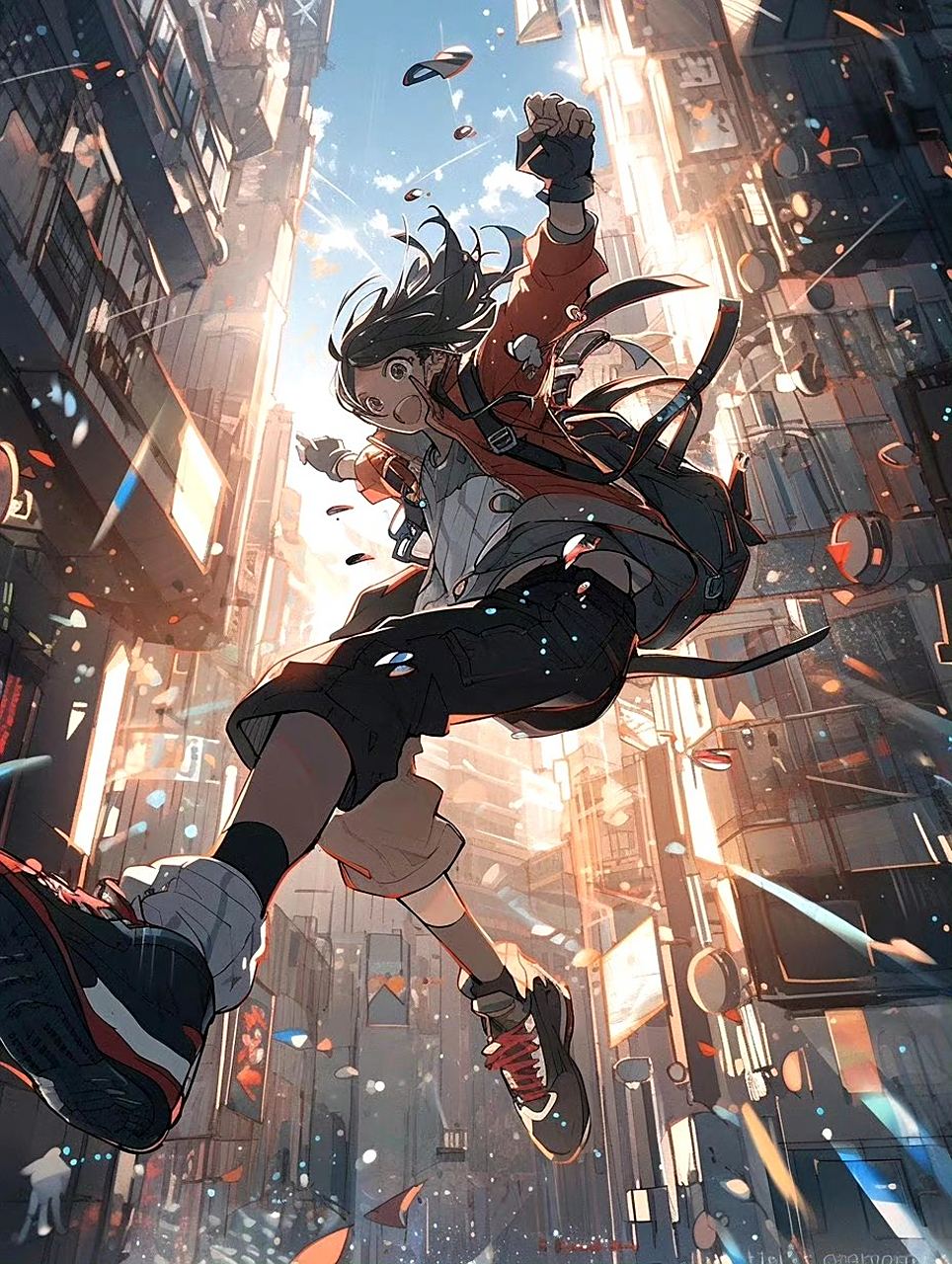 ai生成的一组动漫角色插画,人物充满了跳跃的动感.