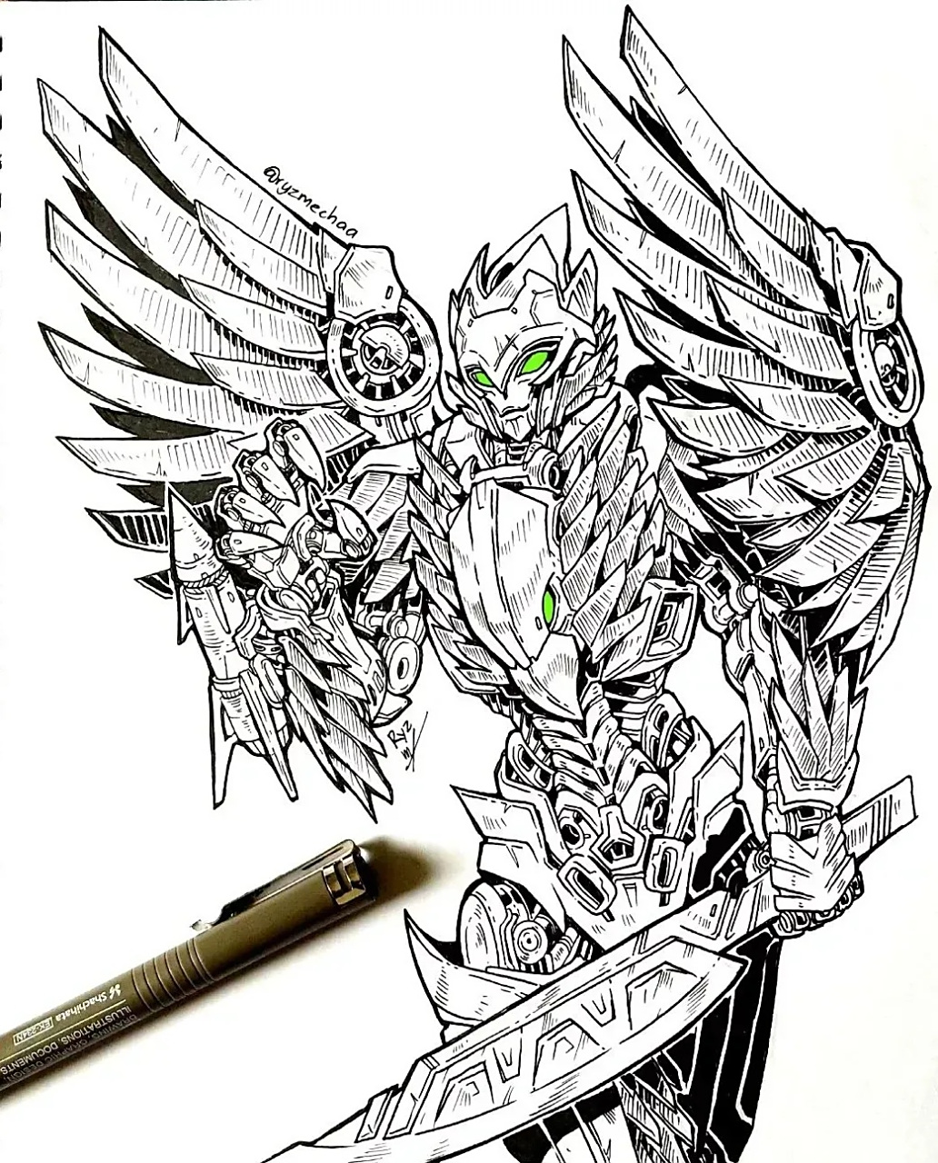 一组变形金刚角色线稿插画欣赏,用线条勾勒出复杂的机械感.