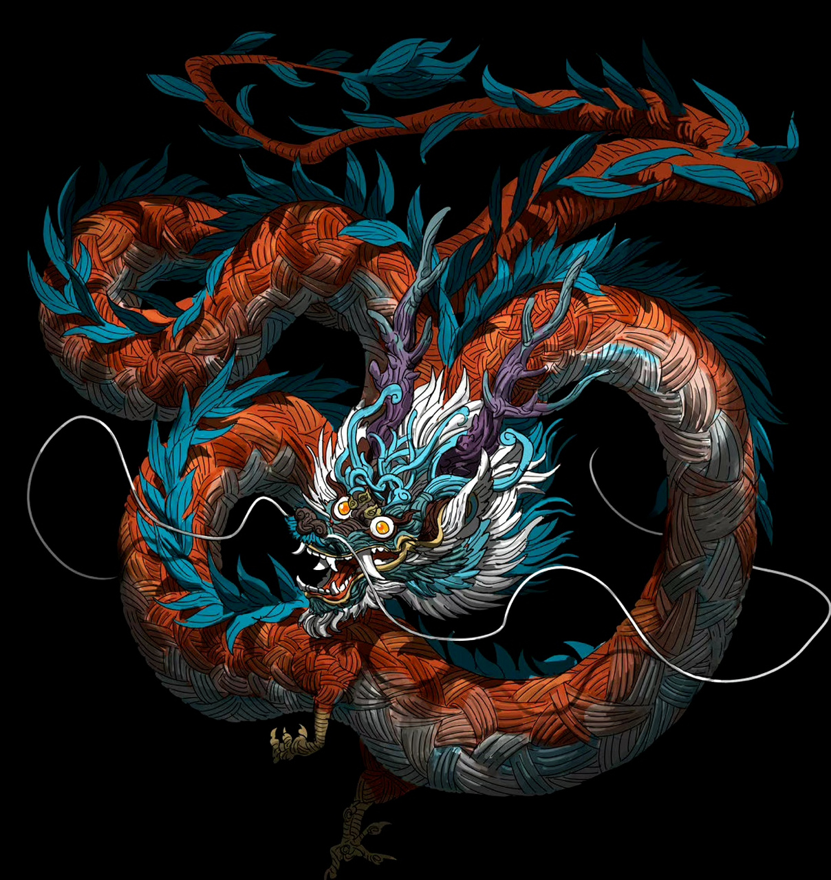 一组形态各异的神龙插画作品,用现代笔法重新诠释了神话生物,by