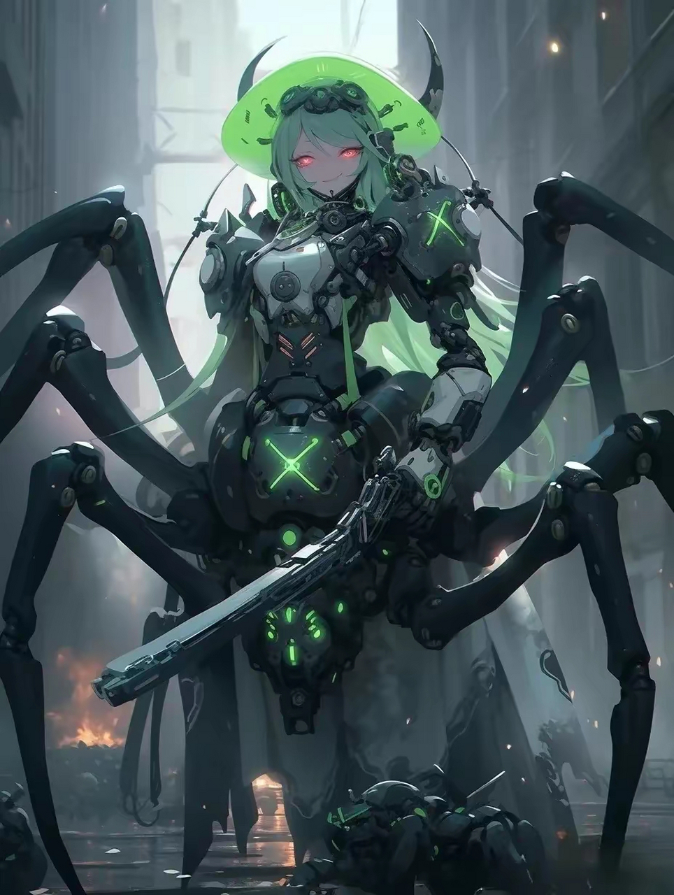 ai生成的一组科幻人物插画,蛛型仿生机器人,by midjourney.