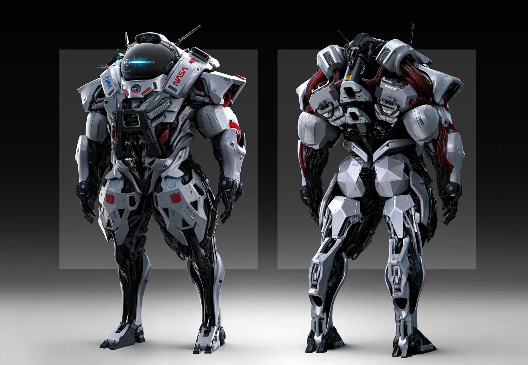 一组炫酷的外骨骼装甲作品欣赏,头盔具有震慑的效果,by abrar khan.