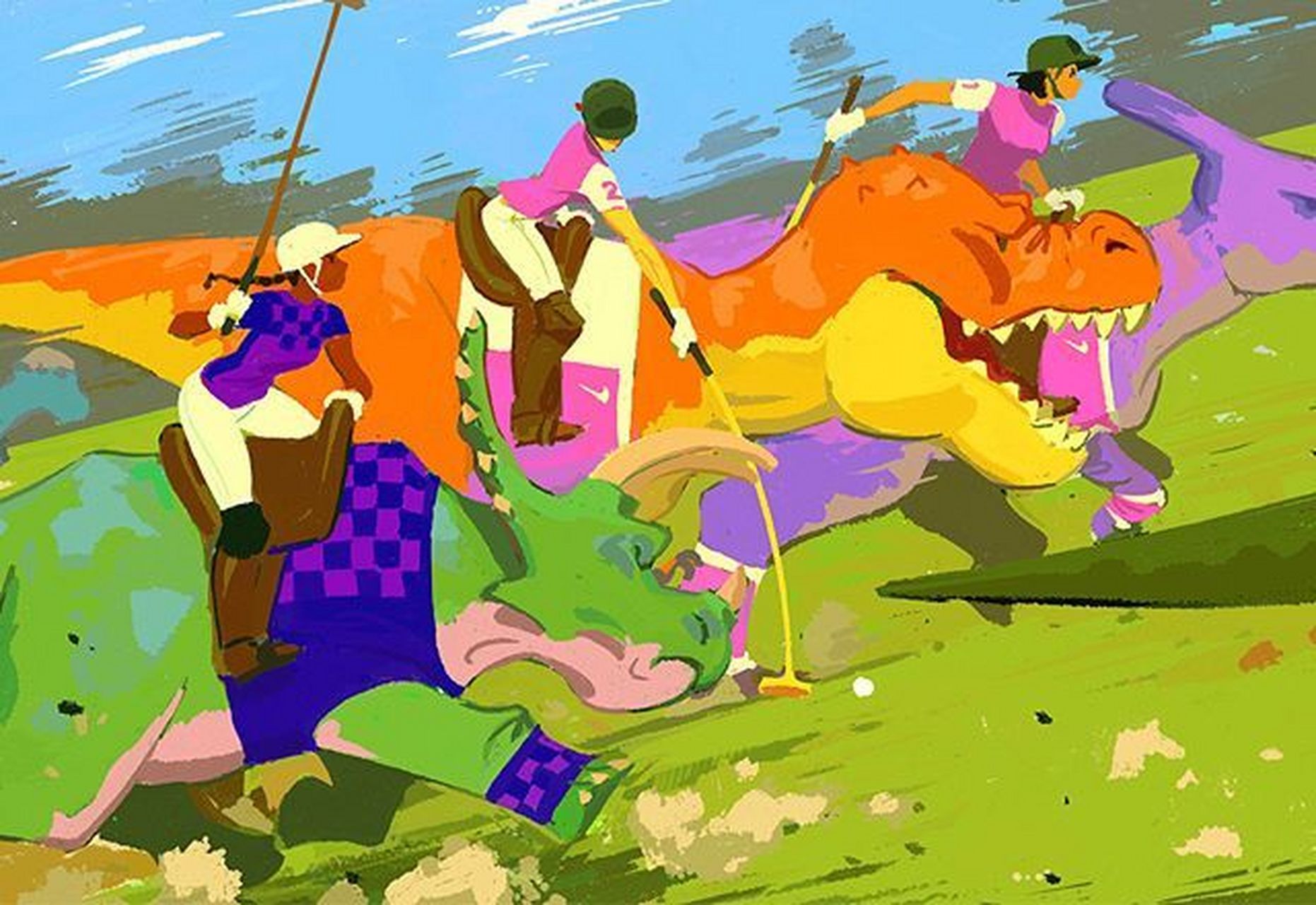 jung绘制的《竞技恐龙》绘本插画欣赏,创造的一个人类和恐龙共存的