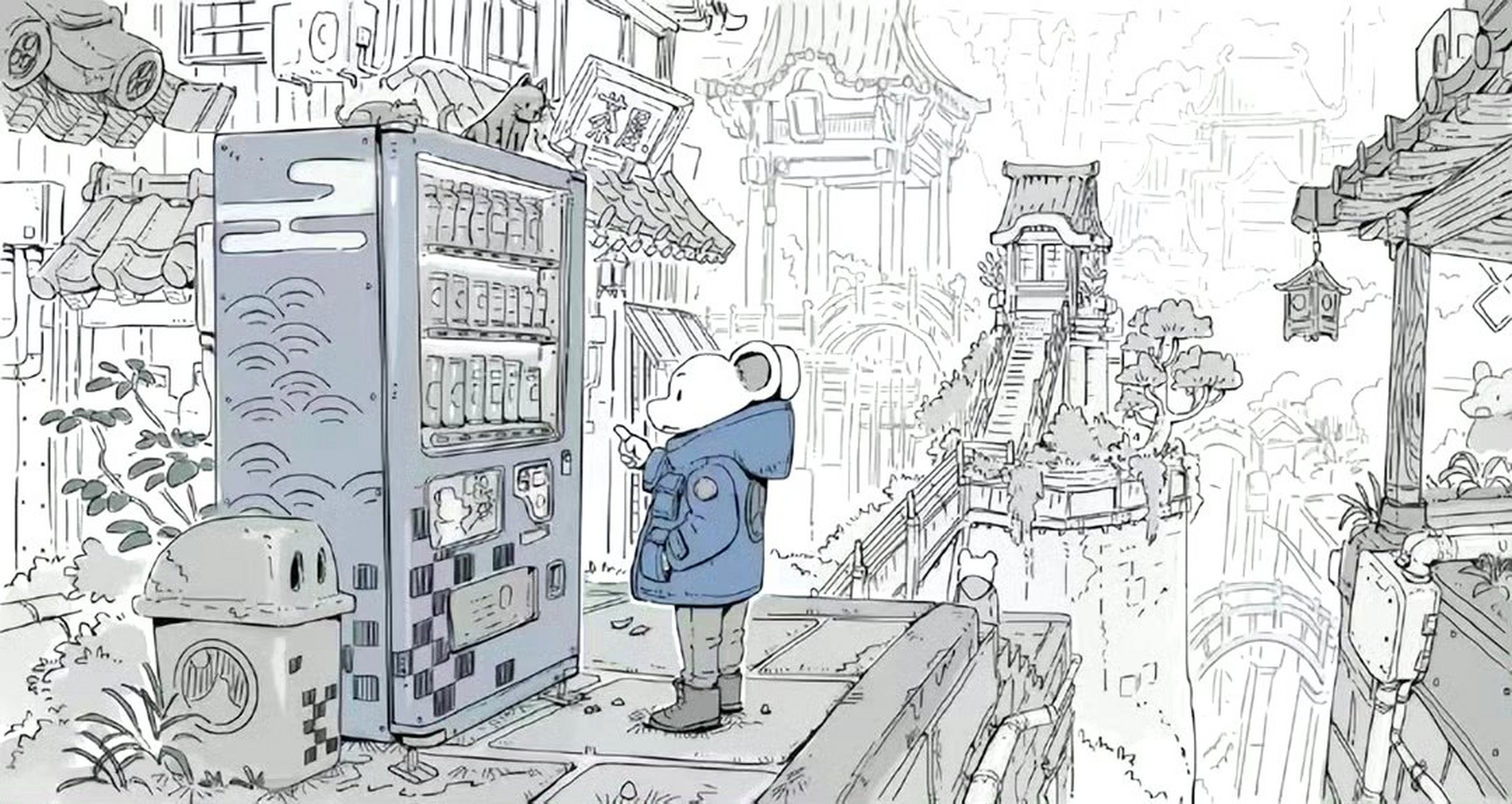 的场景插画作品,展现了景象的空间与结构,临场感极强,by ryo yambe