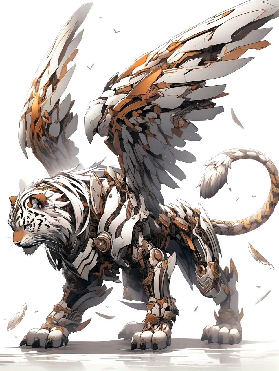 ai生成的一组古代神兽"穷奇"的插画作品,将传统神兽与机械元素相结合.