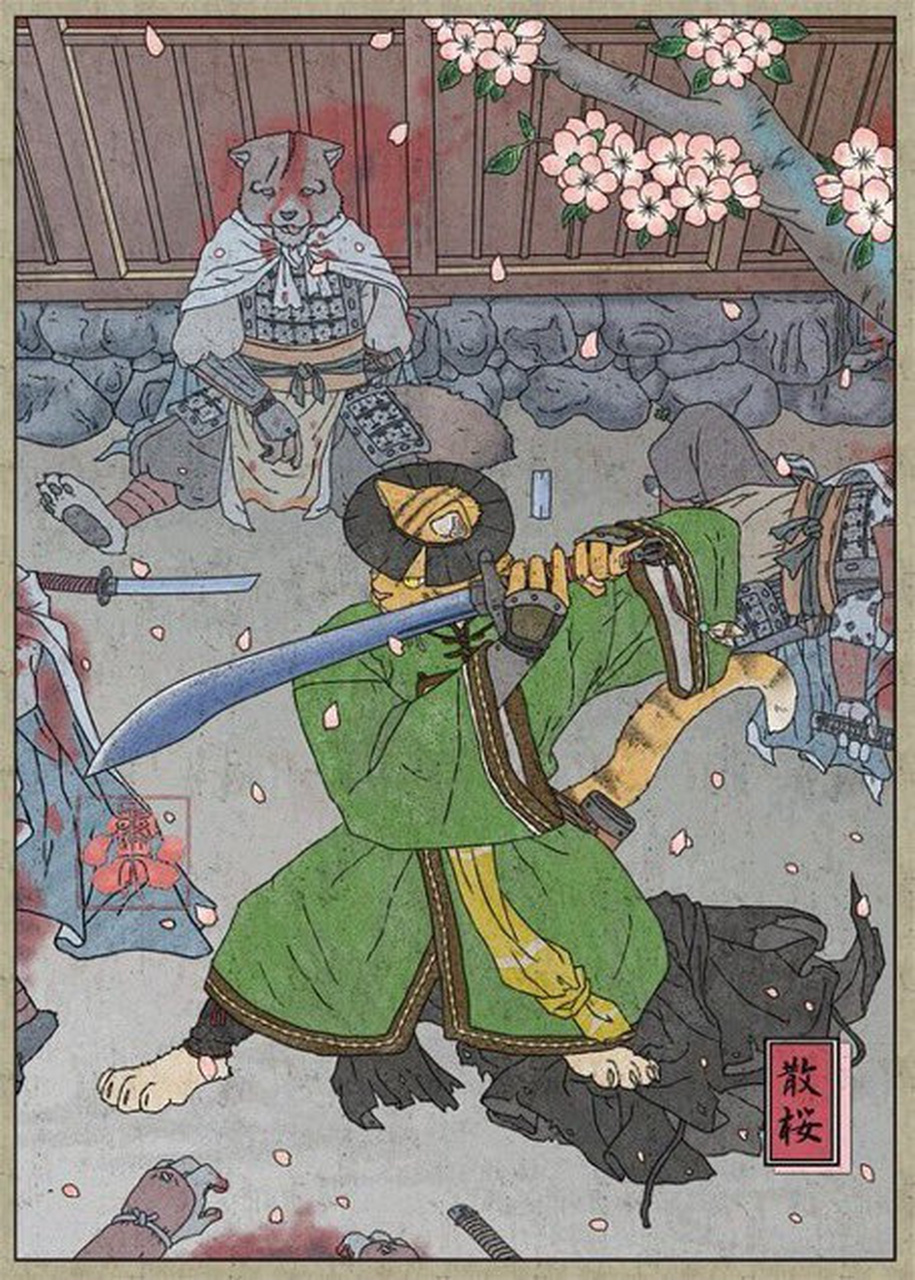 一组和风动物武士与妖怪,表情刻画十分传神,by abarewanko.