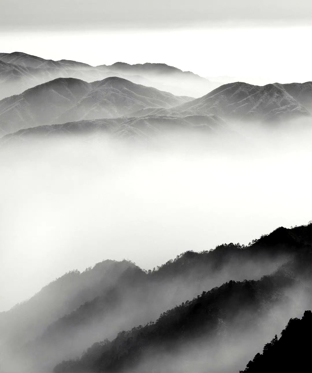 摄影师olivier robert拍摄的一组黄山风景照片,运用黑白滤镜再现了