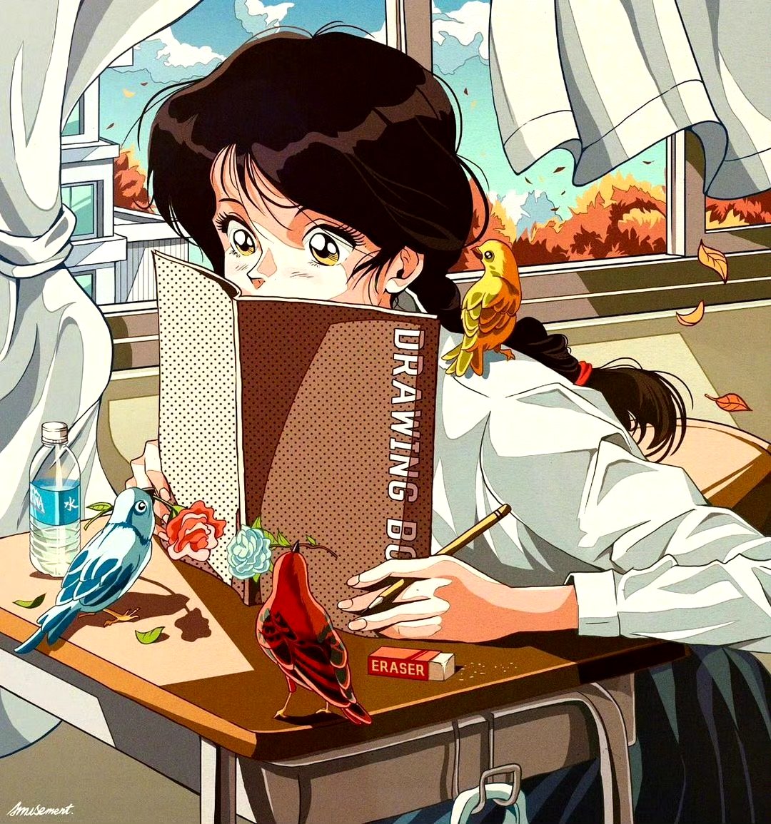 画师youngjin hwang动漫人物插画作品欣赏, 用复古的画风描绘了时尚