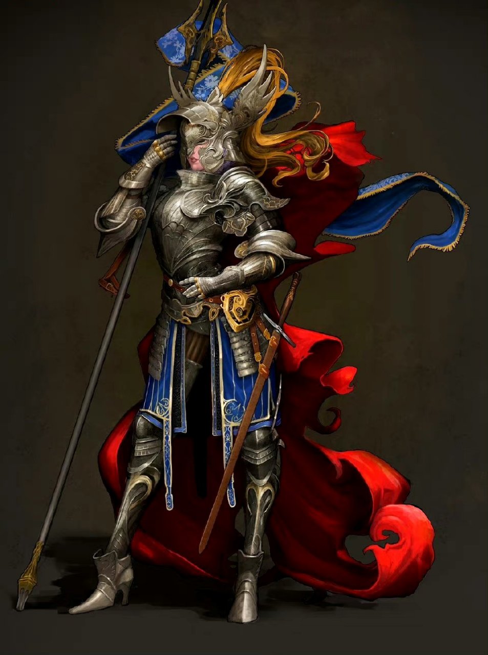 yoshida动漫人物插画欣赏,用细腻的画风描绘了身着华丽铠甲的战士形象