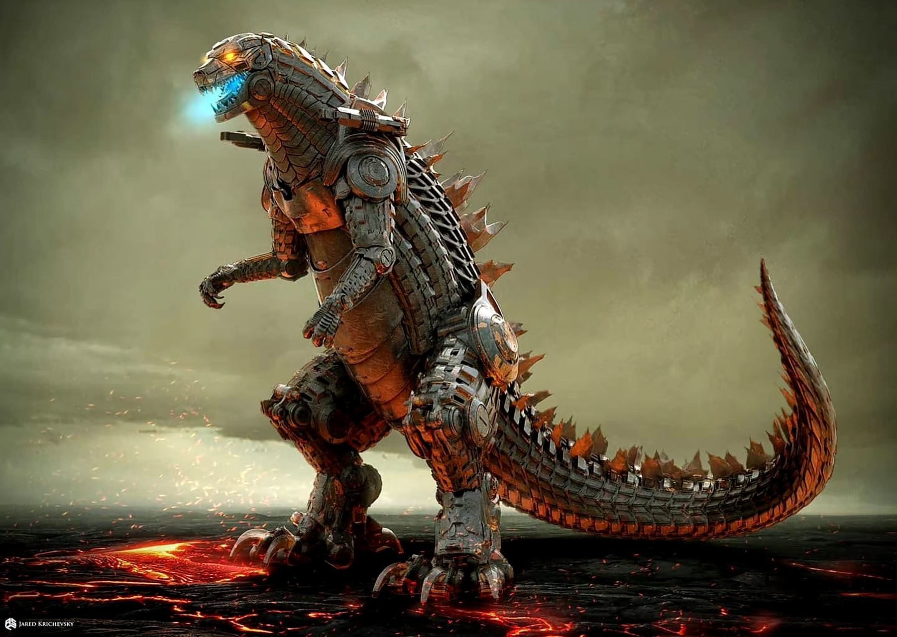 电影《头号玩家》机械哥斯拉概念设定图 ,最后采用了图6的造型,设计师