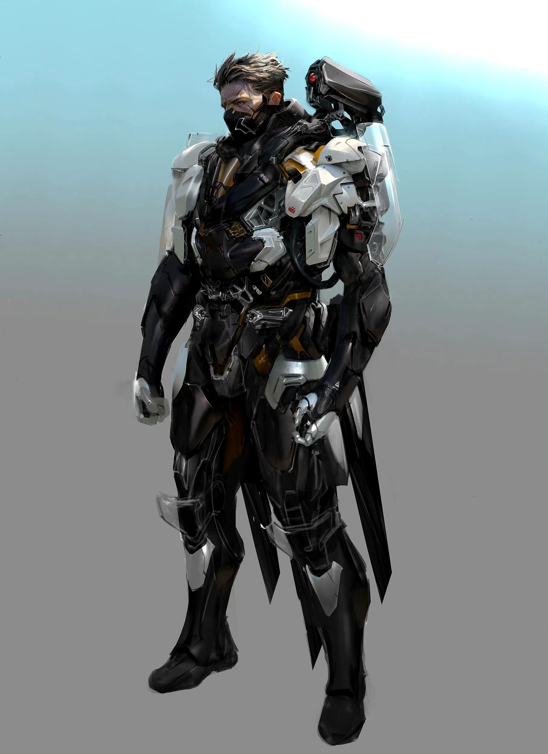 画师hyun suk lee绘制的一组机甲插画作品,展现了未来人类的外骨骼