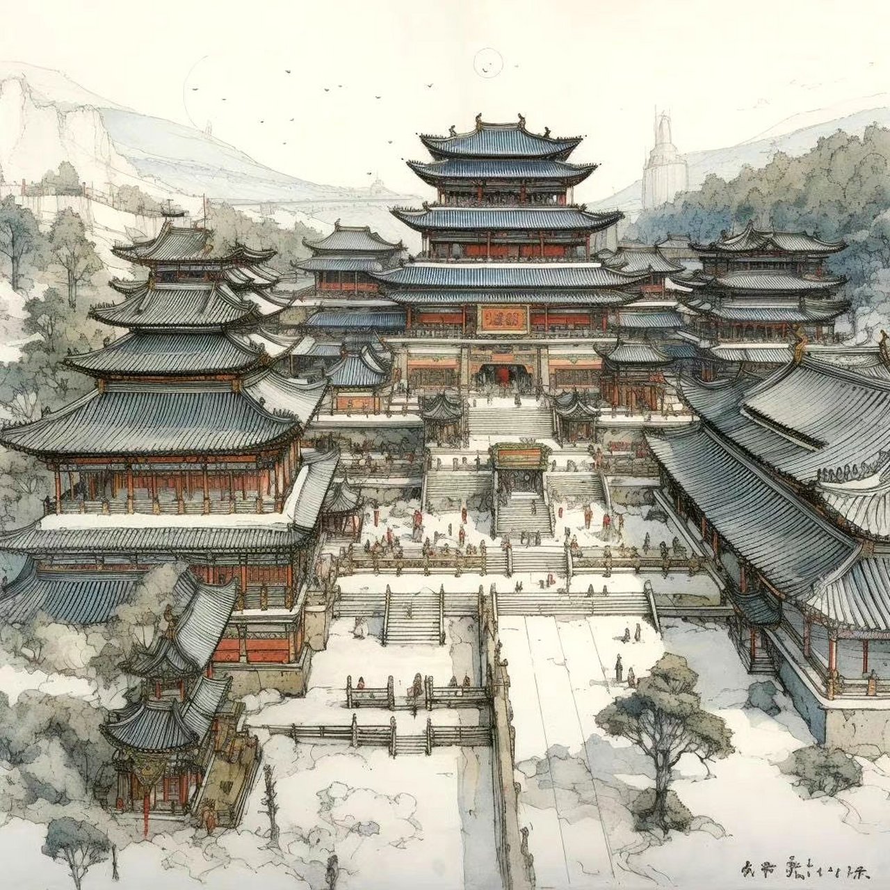 一组ai生成的中国传统楼阁建筑,by midjourney.#动漫# #插画# #建筑