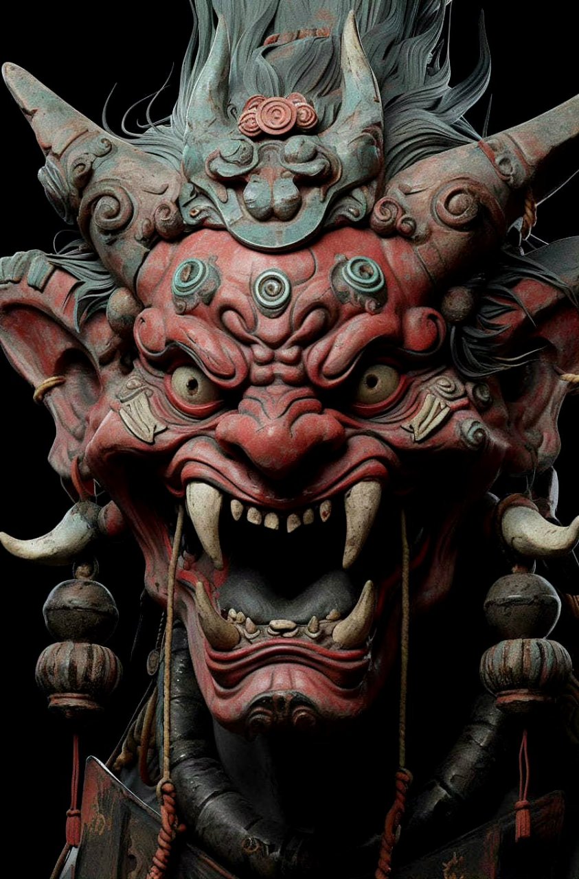 一组ai生成的鬼怪面具,有点像造像之中的怒目金刚.#动漫# #模型# #二