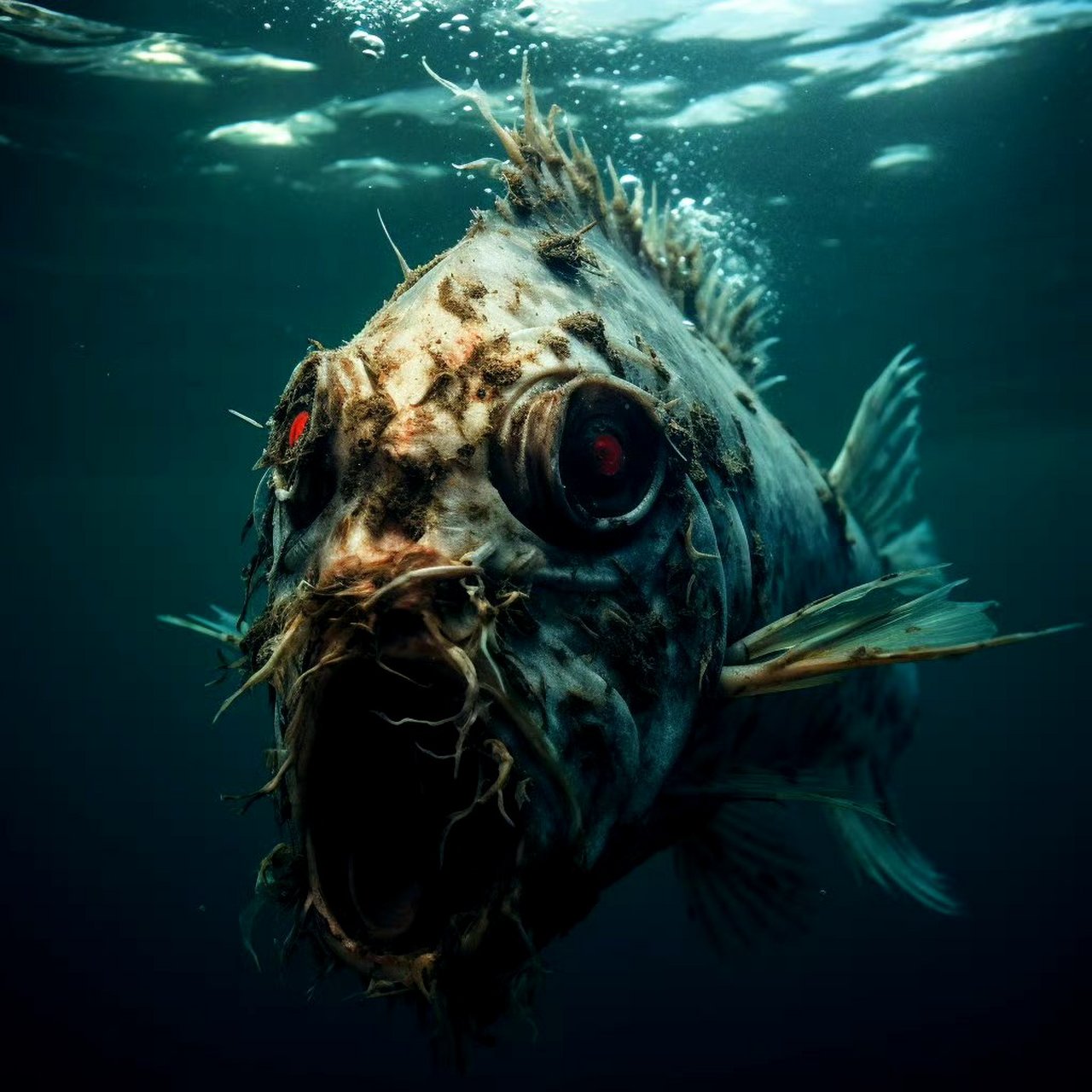 一组ai生成的变异海洋生物插画作品,比较符合当下的场景,愿海洋安康.