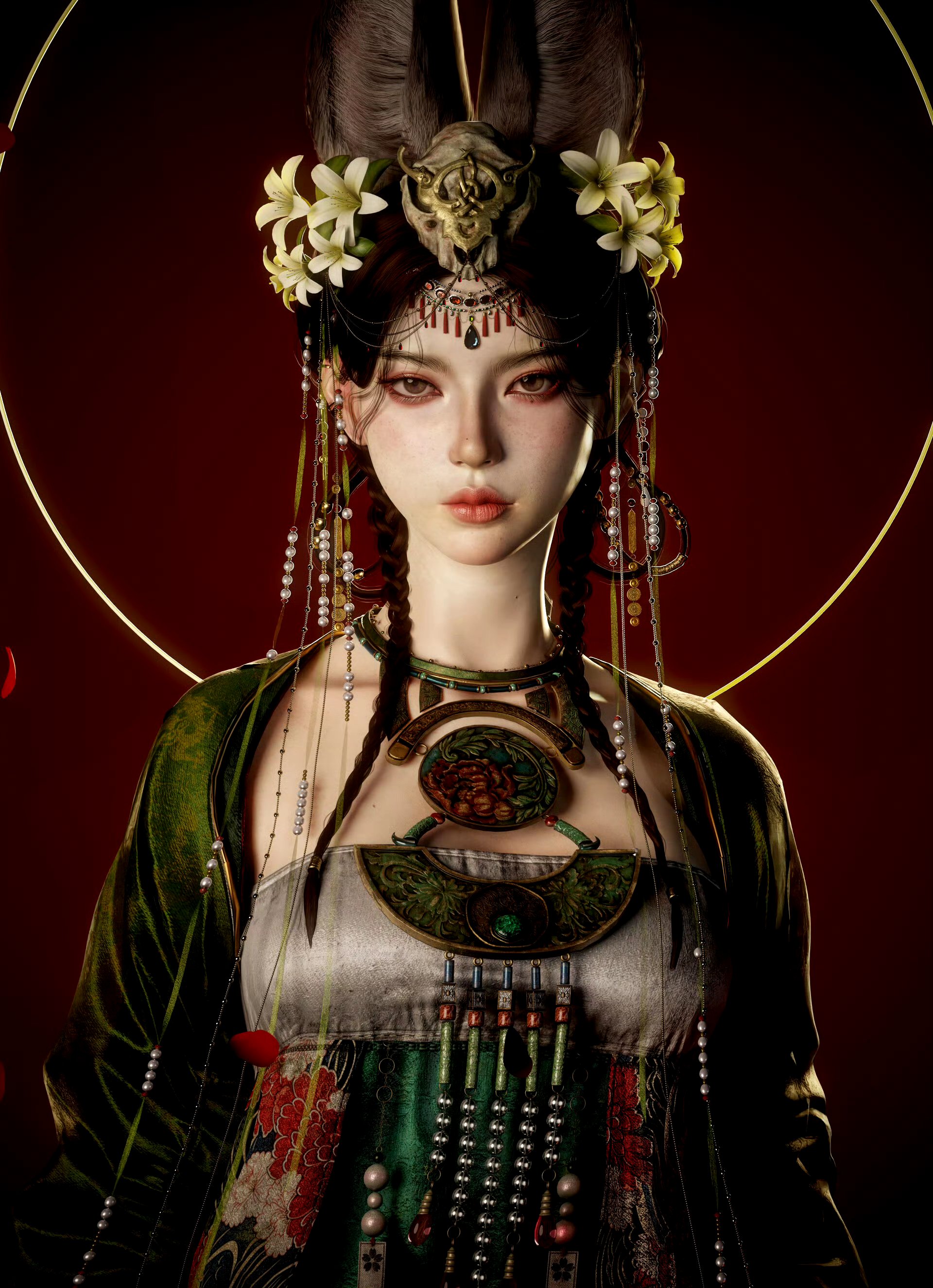 建模欣赏:狐雀, 再现了国风元素的巫女形象