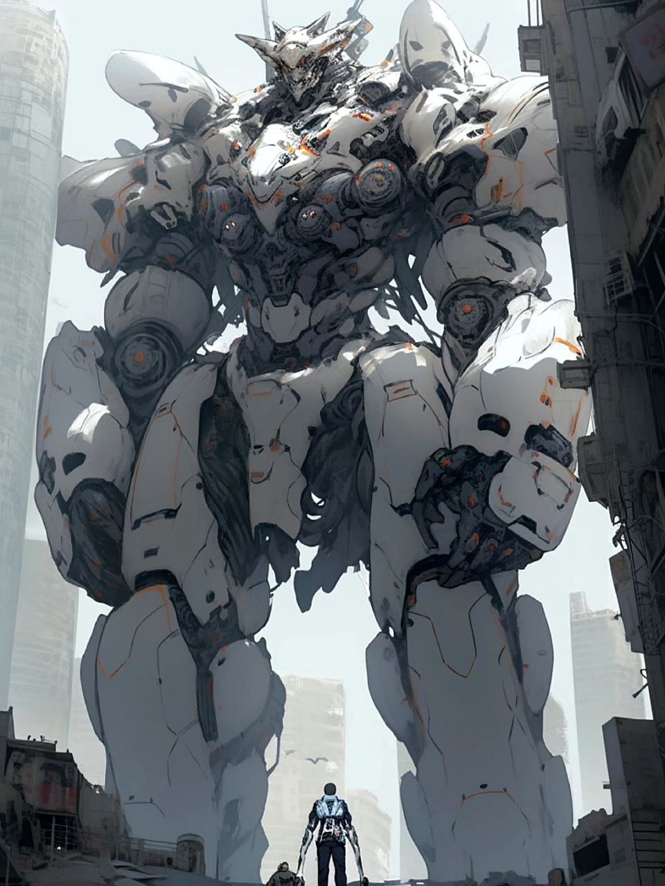 ai创作:白色重型机甲,装甲厚重,外形独特,by midjourney.