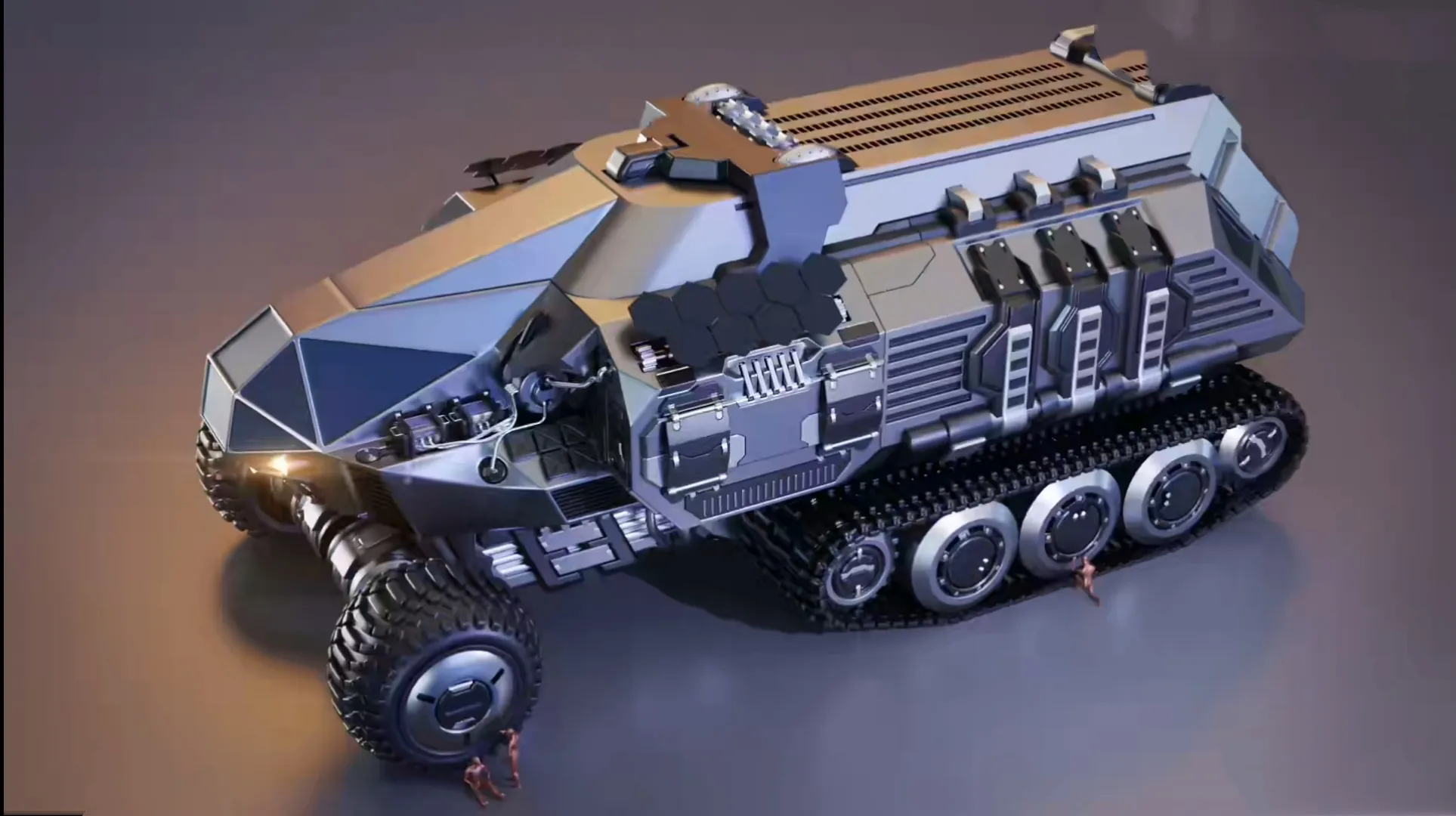 一组科幻陆地载具设计欣赏,行走方式从轮式,半履带式到履带式,适应不