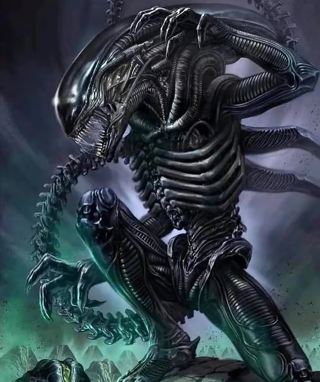 分享一组电影《异形》插画,描绘了这种宇宙中的冷酷生物的各种外形.