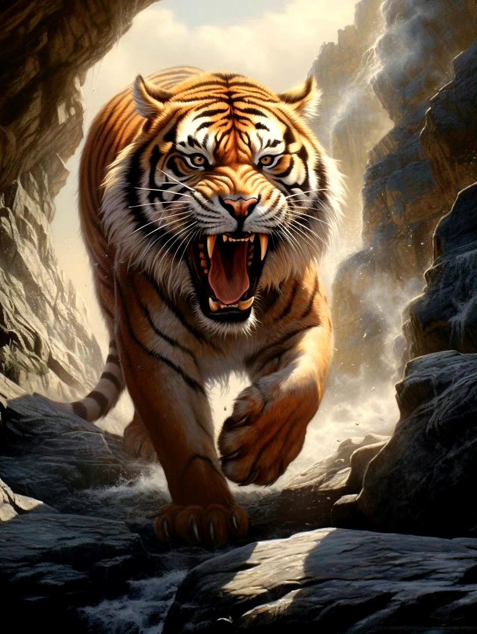 一组ai生成的猛虎插画作品,展示了猛虎的威猛与力量,神态与动作刻画有