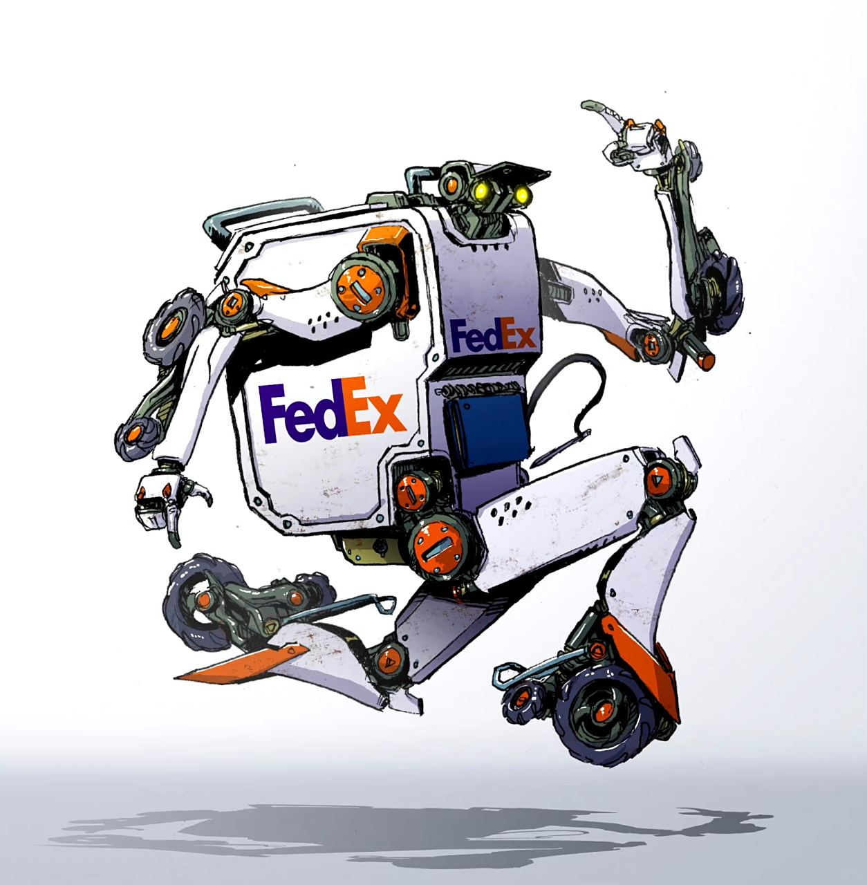 一组富有创意的快递与外卖机器人插画,by josh matamoros.