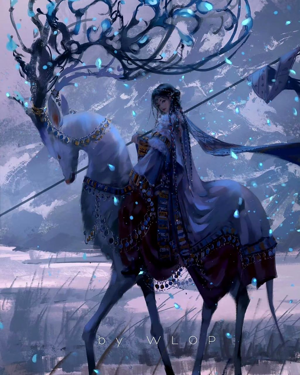 画师wlop动漫人物绘画欣赏,华丽而又精细的描绘了每一个角色,故事感