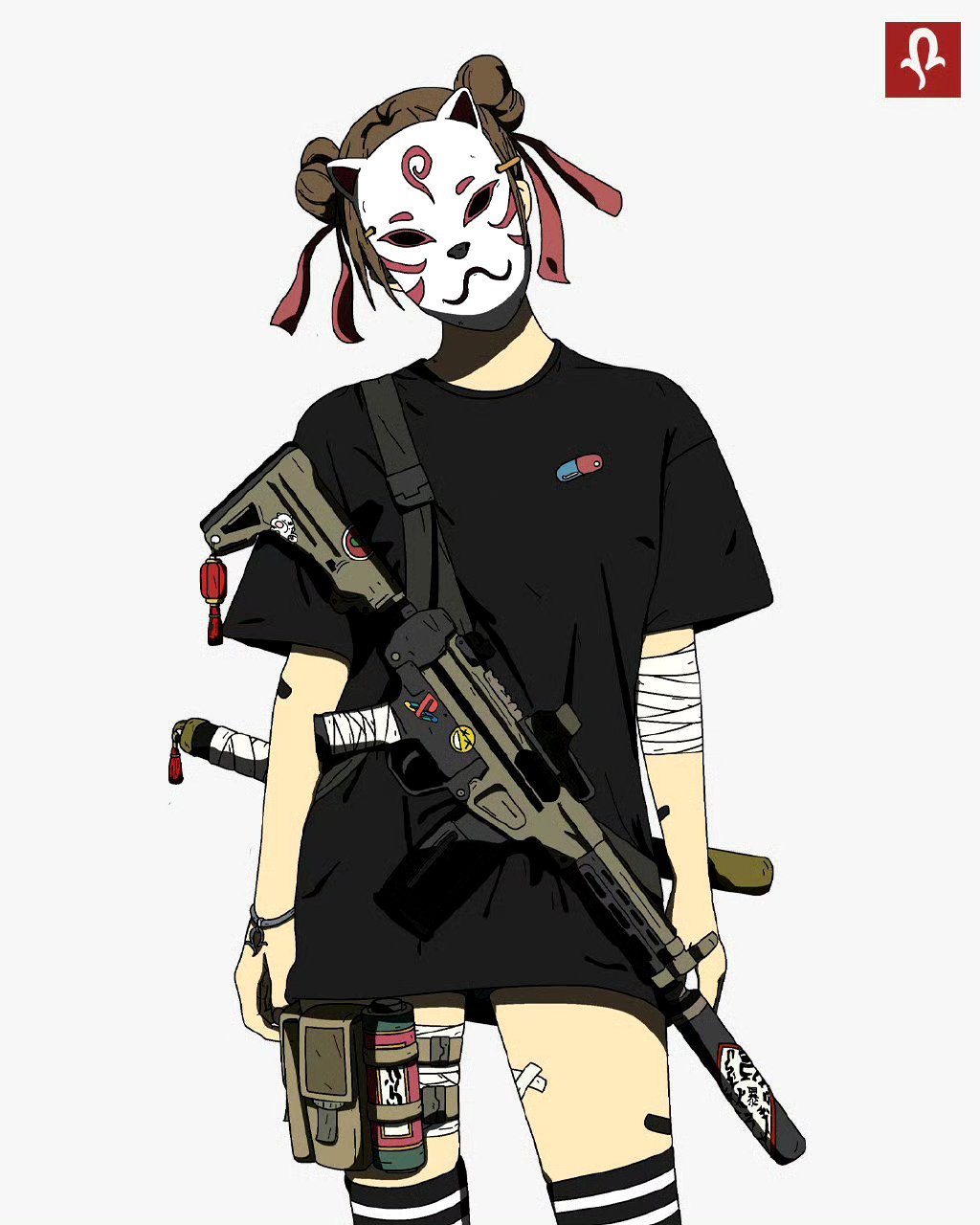 画师nounsinse动漫人物插画欣赏,将潮流服饰与神话元素相结合.