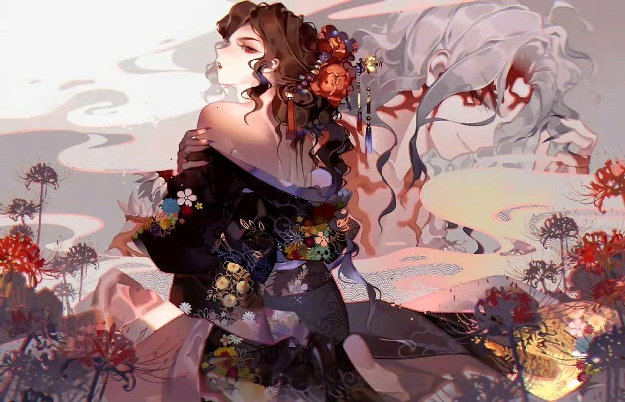 画师河cy创作的一组《鬼灭之刃》同人插画,描绘了蝴蝶忍与香奈乎.