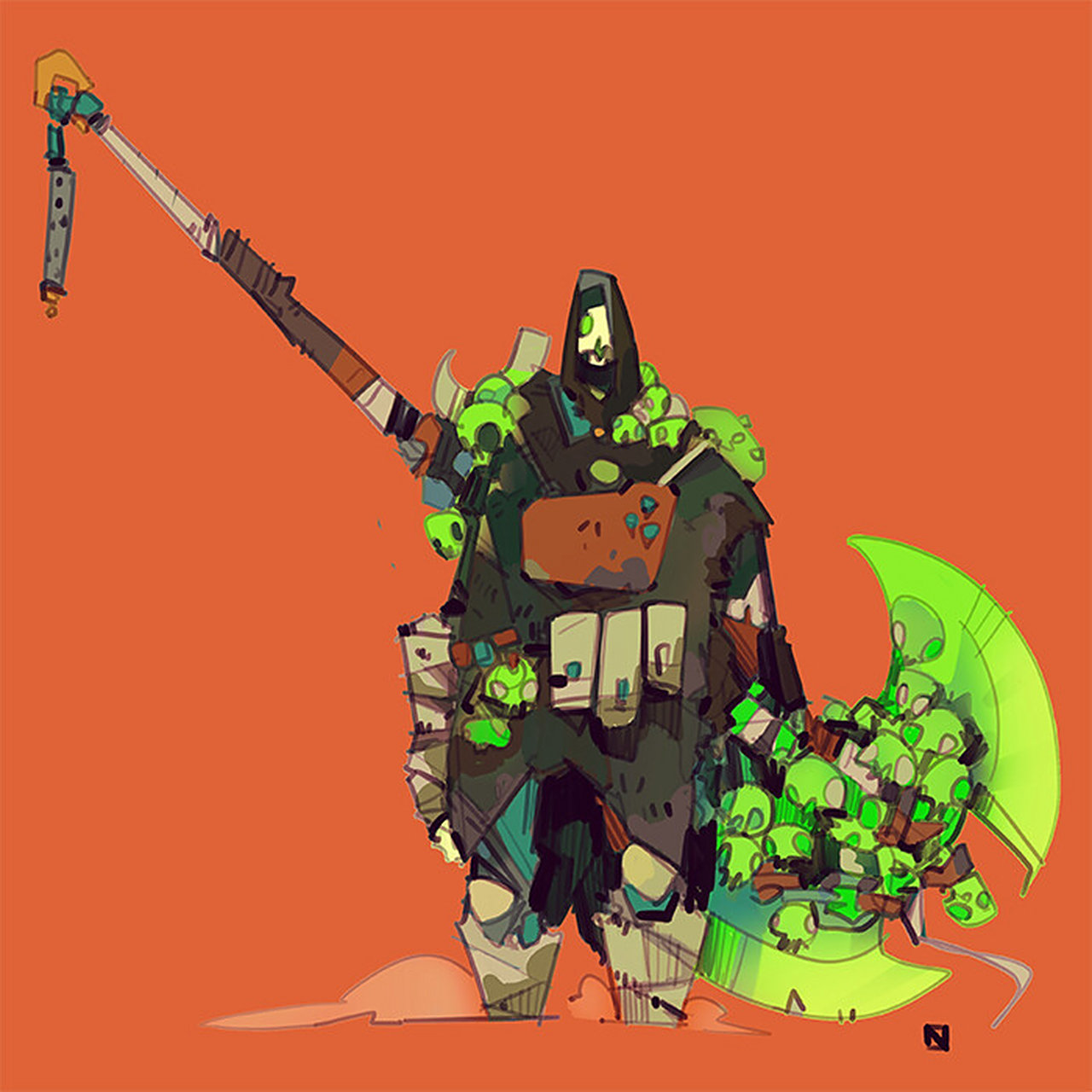 一组末世风格的人物设定插画,将人物与废旧机械风格相结合,by gareth