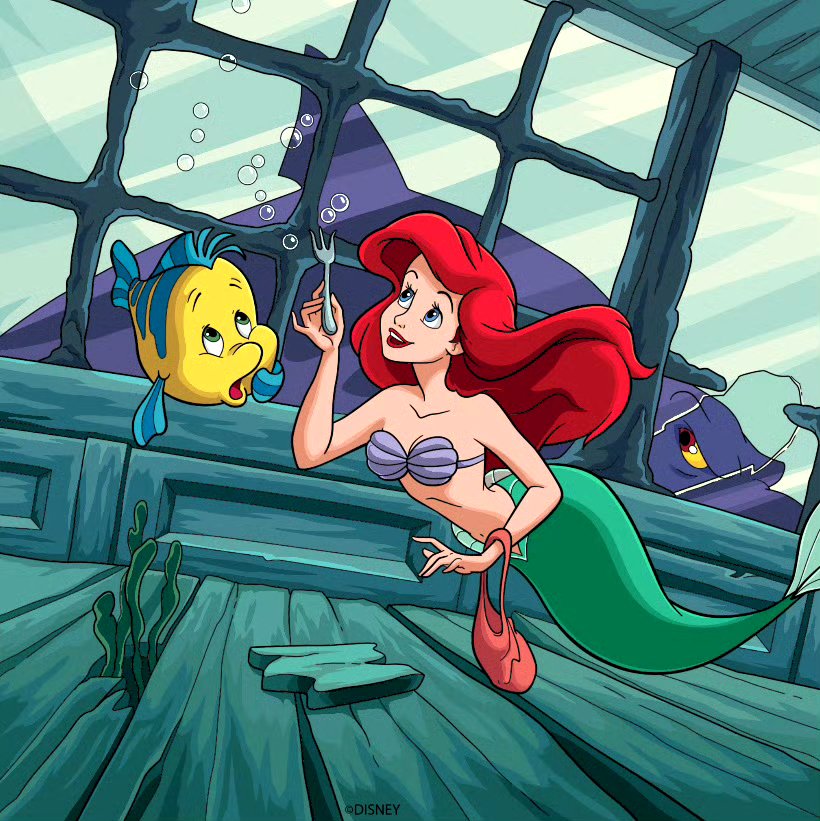 分享一组迪士尼动画《小美人鱼》插画作品,用绚丽的色彩描绘了剧中的