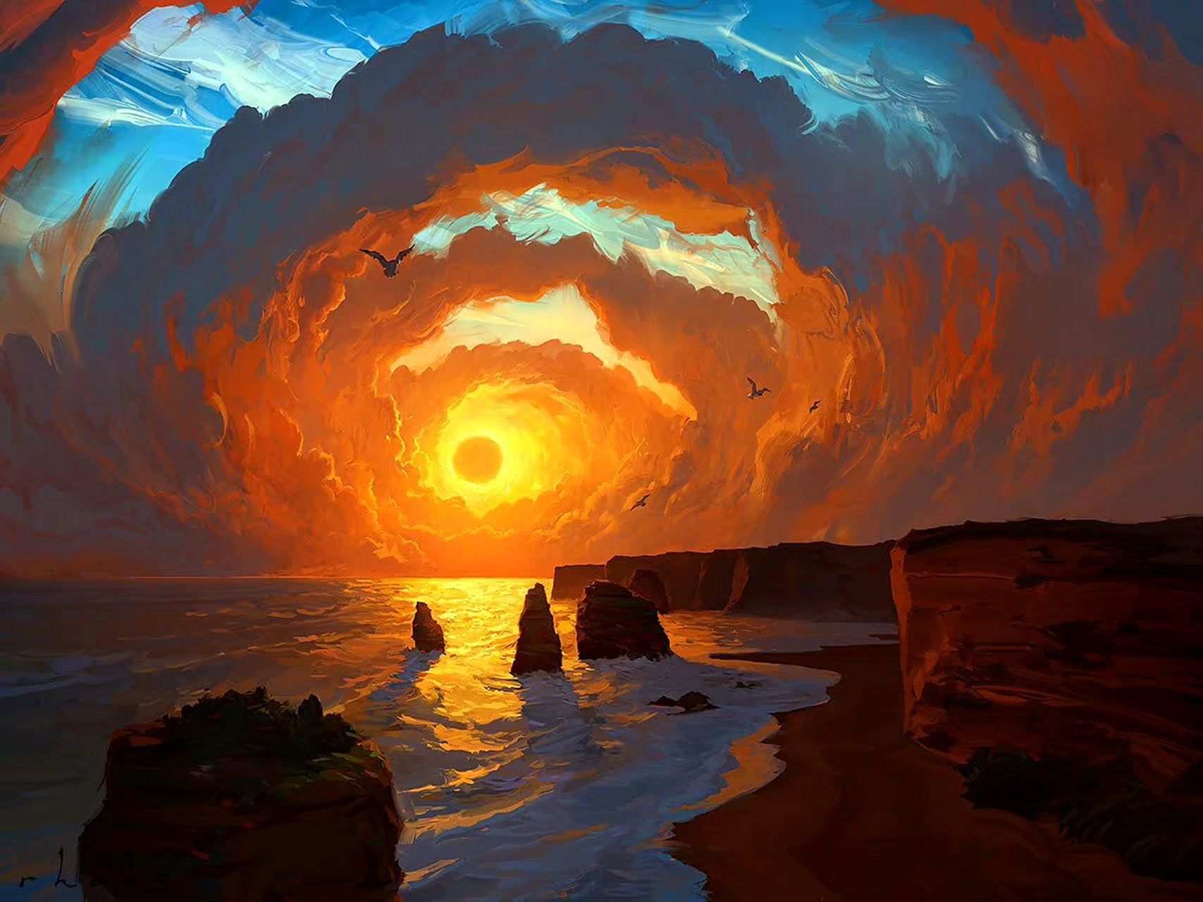 俄罗斯画家artem chebokha场景作品欣赏,海滩日出的风景.