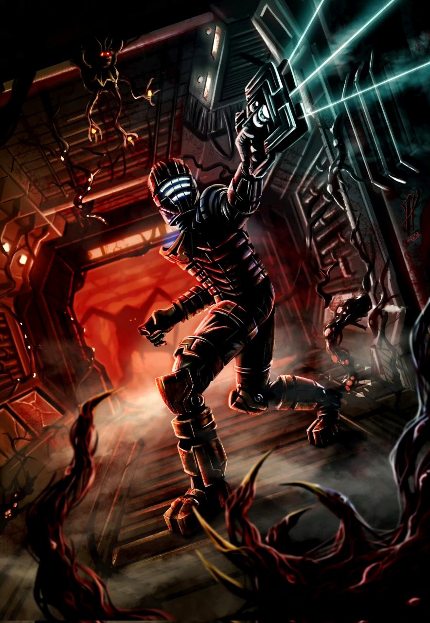 一组游戏《死亡空间》场景绘画作品欣赏,画面以暗色为主,突出了重工业