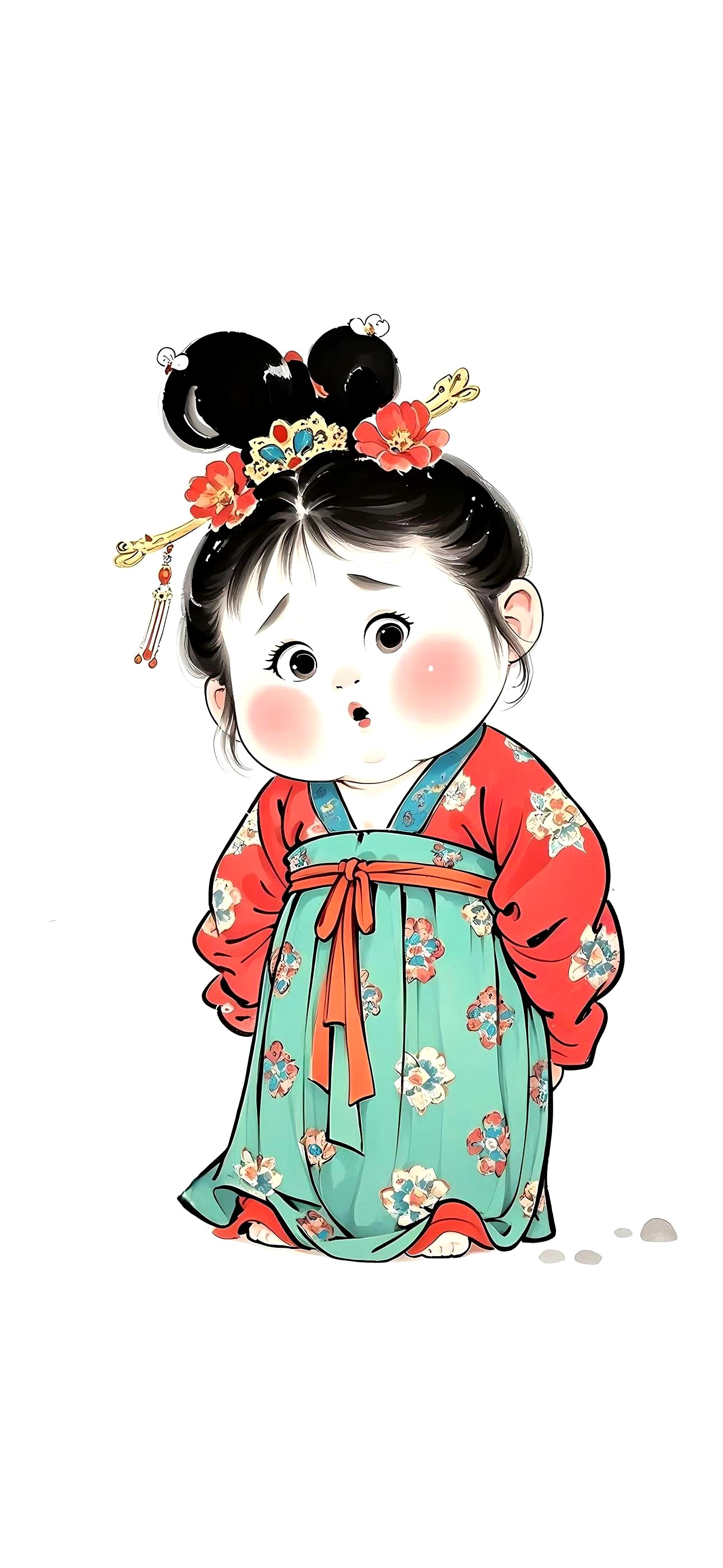 分享一组ai生成的国风人物插画作品,描绘了造型可爱的小女孩形象