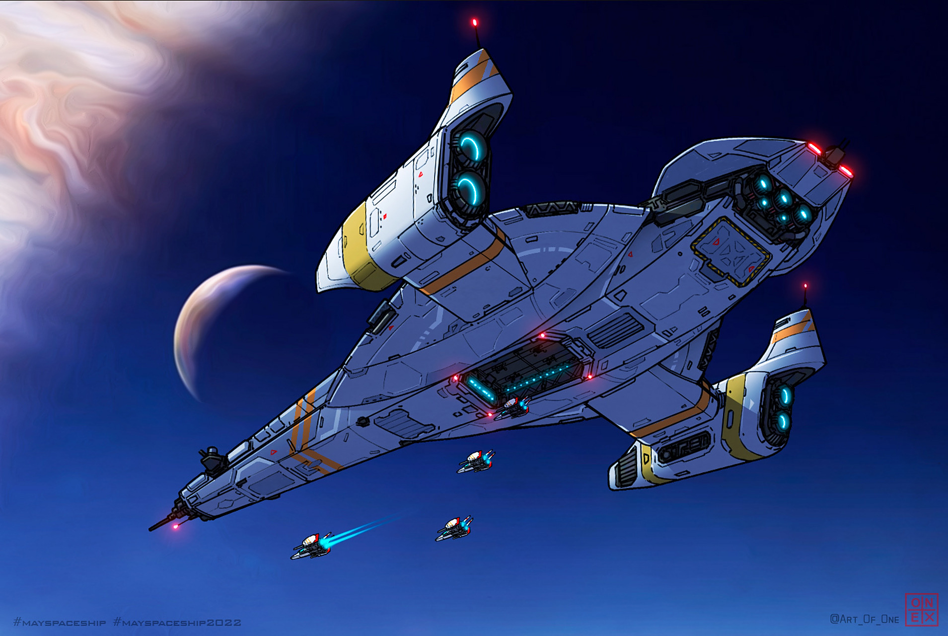 一组科幻题材插画欣赏,描绘了各种风格的飞船与机甲,色彩鲜艳,外形