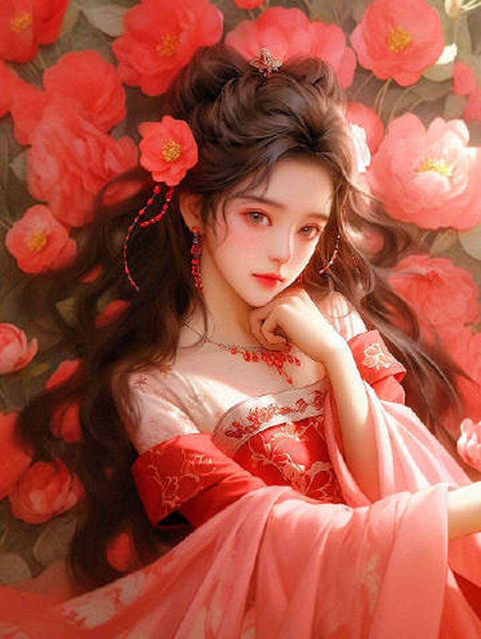 一组ai生成的古风少女插画欣赏,华服与美景相得益彰.