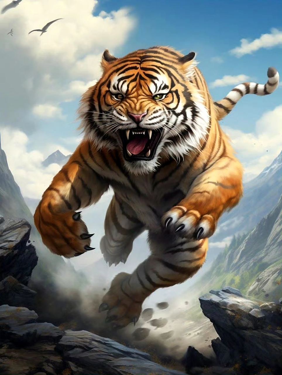 一组ai生成的猛虎插画作品,展示了猛虎的威猛与力量,神态与动作刻画有