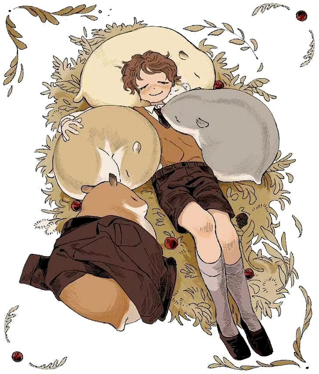 一组温馨的插画作品,描绘了主人与宠物的和谐相处,by johnber.