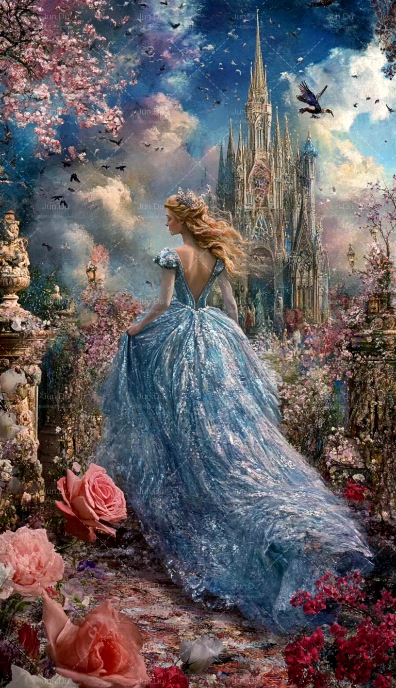 分享一组ai生成的《灰姑娘》插画作品,用绚丽的色彩再现了辛杜瑞拉