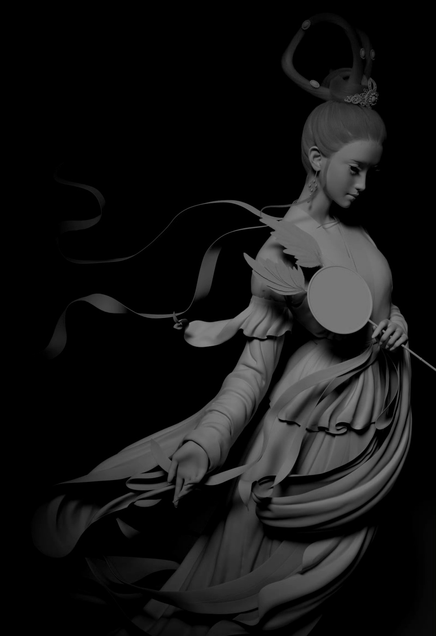 建模欣赏:罗其胜老师古风仕女建模,飘逸与精致并存.