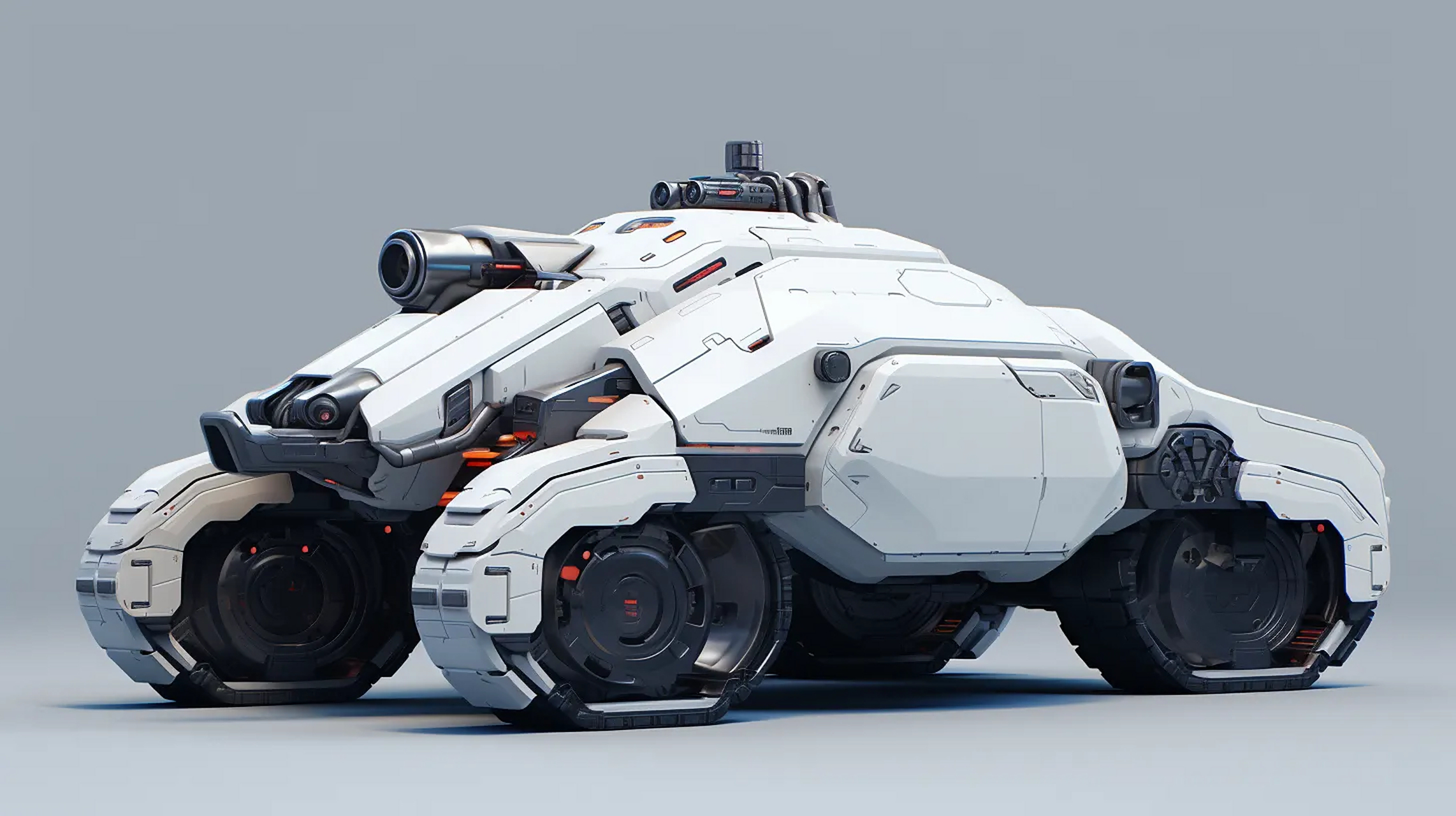 一组ai生成的无人战车,由人工智能操控,履带式行走装置,by midjourney