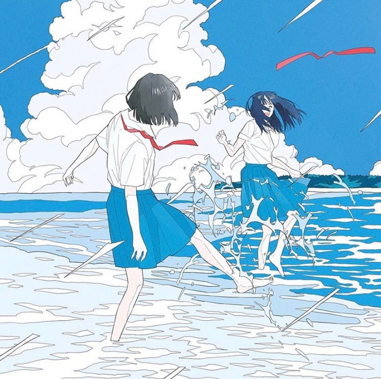rei动漫场景绘画欣赏,用优美的线条描绘了少女日常的生活,画风简约