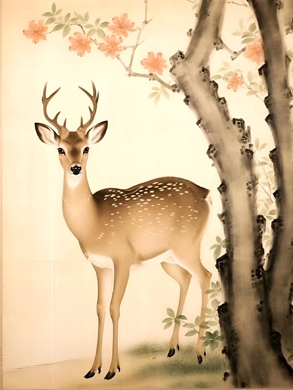 一组ai生成的国风梅花鹿插画作品,外形已经不错了,by midjourney.#动