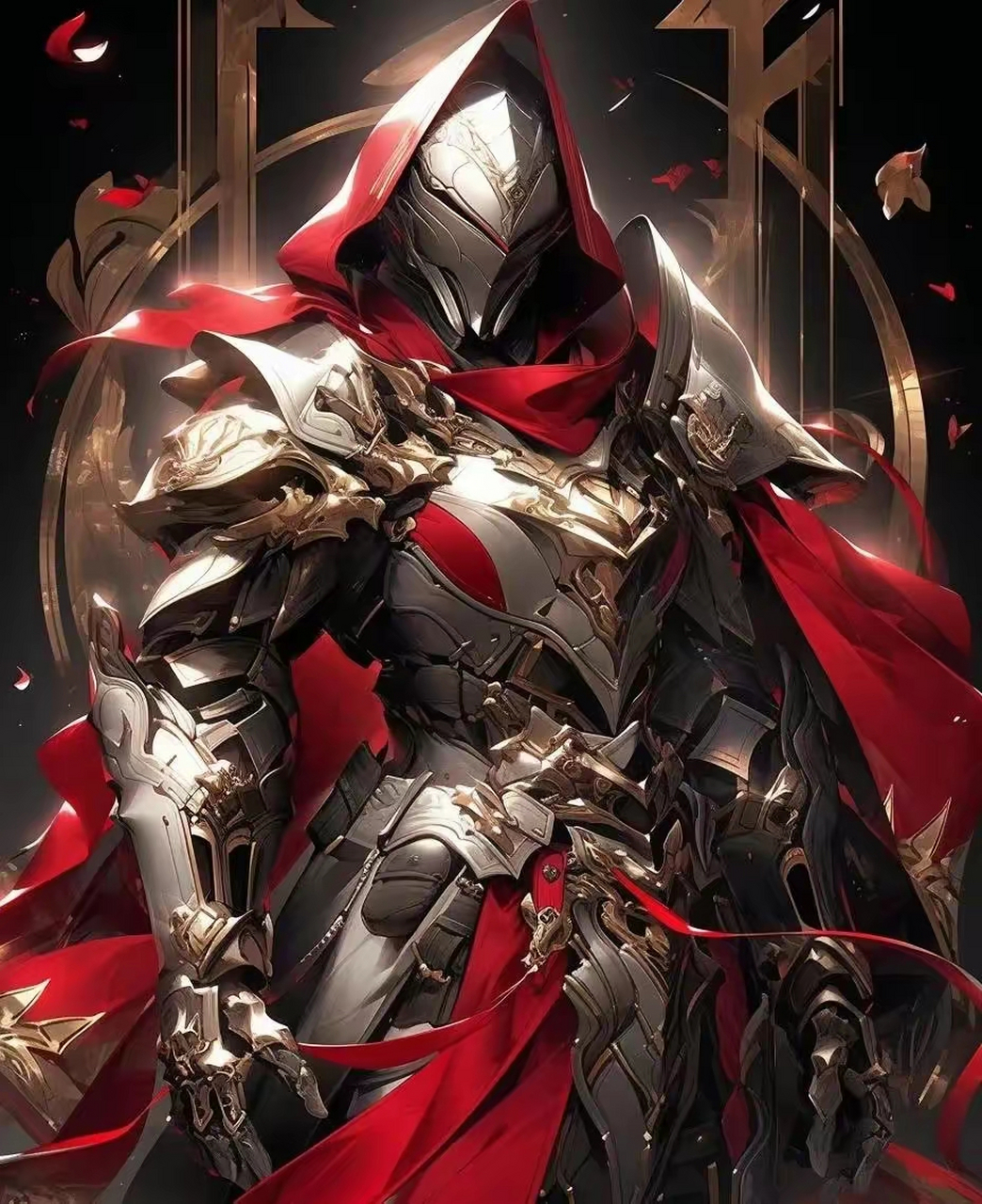 ai创作的一组红衣白银骑士,色彩对比强烈,造型厚重,by anchoret.